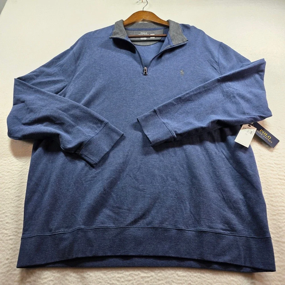 Polo Ralph Lauren Mens XXL Quarter Zip Pullover Spring Navy Heather Blue‎ NWT